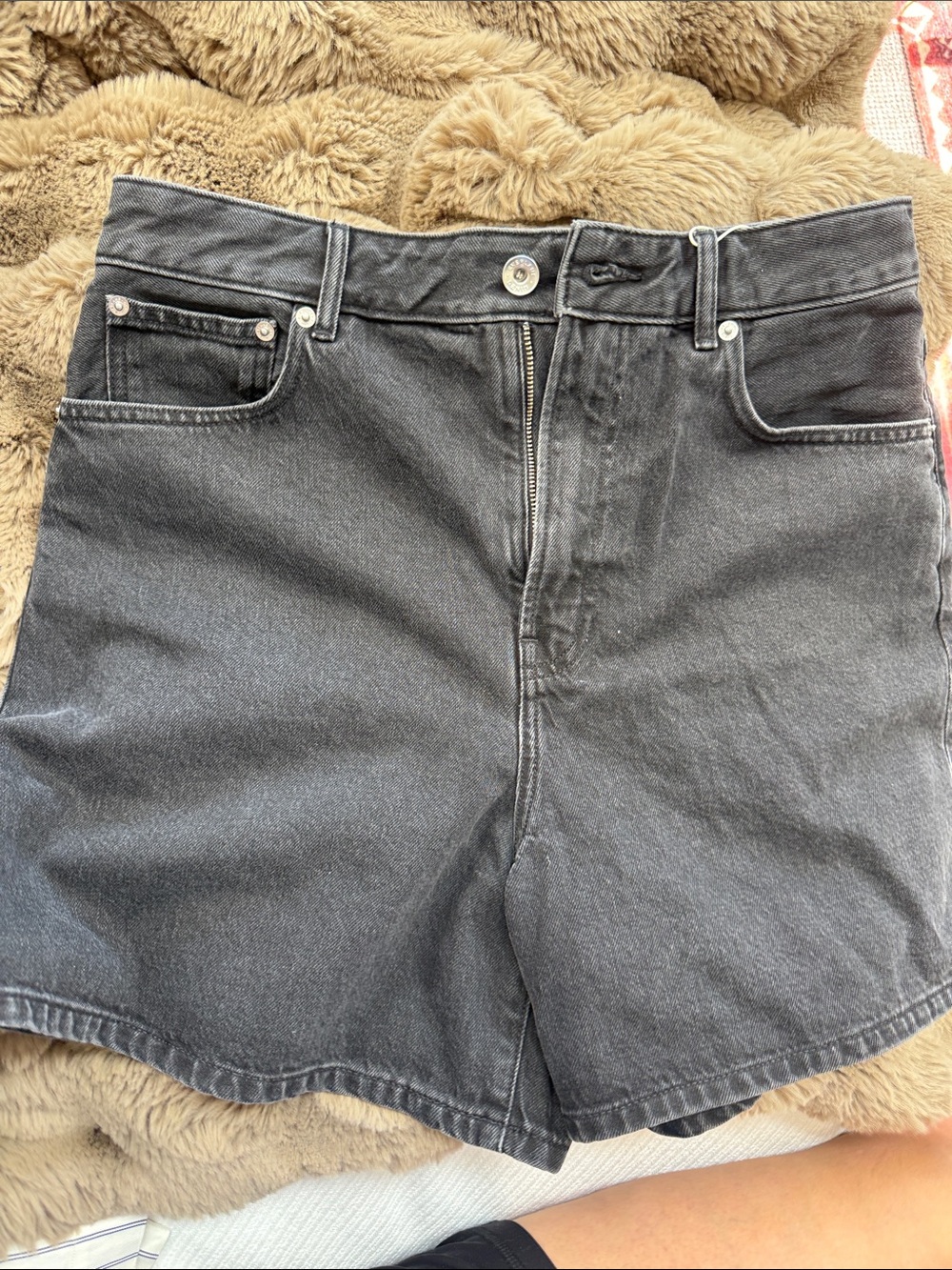 Everlane Washed Black High-Rise Denim Shorts